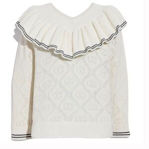 COACH Signature Knit White Raffled Collar Woman Pullover Size US L